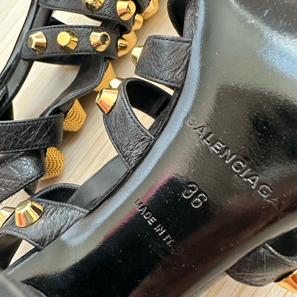 Balenciaga Women\'s Sandals in Black with Gold Accents